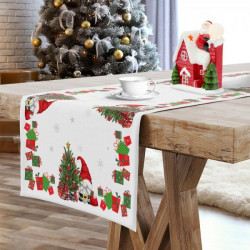 Vianočný behúň na stôl Škriatkovia 3 Biela 40x140 cm