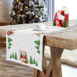 Vianočný behúň na stôl Škriatkovia 2 Biela 40x140 cm