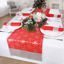 Vianočný behúň na stôl červený so striebornými vločkami a zirkónmi Červená 40x200 cm