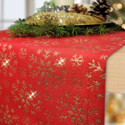 Vianočný behúň na stôl červený so zlatými snehovými vločkami Červená 40x140 cm #1
