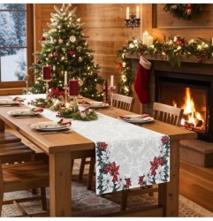 Luxusný vianočný gobelínový behúň na stôl s lurexom – Vianočná girlanda Viacfarebná 45x90 cm