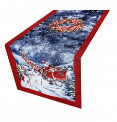 Luxusný vianočný gobelínový behúň na stôl s motívom Santy a saní, zdobený lurexom Viacfarebná 45x90 cm #1