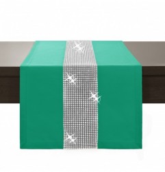Behúň na stôl Glamour so zirkónmi morský Zelená 40 x 110 cm