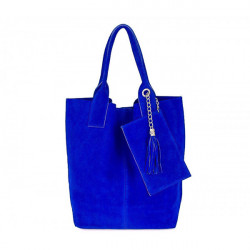 Azurovo modrá kožená kabelka v úprave semiš 804, Modrá