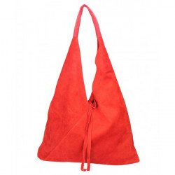 Červená kožená kabelka na rameno v úprave semiš 184, Červená