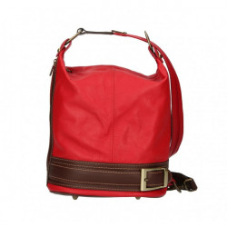 Dámska kožená kabelka/batoh 1201 červená Made in Italy Červená