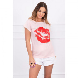 Dámske tričko s potlačou pier MI8985 pudrovo ružové, Pudrová ružová