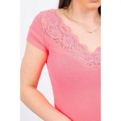 Dámske tričko s výstrihom čipky MI8987 neónovo ružové Univerzálna Ružová/neón #2