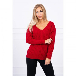 Dámsky sveter s výstrihom 2019-33 červený Univerzálna Červená