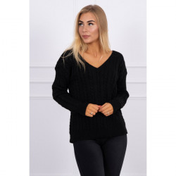 Dámsky sveter s výstrihom 2019-33 čierny, Univerzálna, Čierna