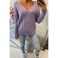 Dámsky sveter s výstrihom 2019-33 fialový Univerzálna Fialová #3