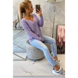 Dámsky sveter s výstrihom 2019-33 fialový Univerzálna Fialová #4
