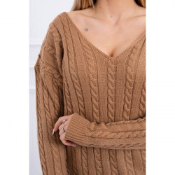 Dámsky sveter s výstrihom 2019-33 kamel, Univerzálna, Kamel #3