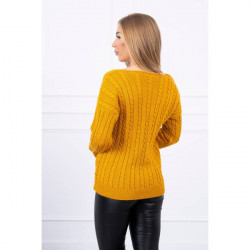 Dámsky sveter s výstrihom 2019-33 okrový, Univerzálna, Okrová #1