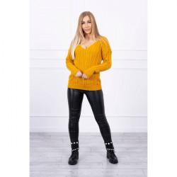 Dámsky sveter s výstrihom 2019-33 okrový, Univerzálna, Okrová #2