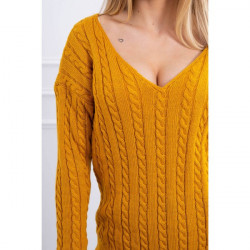 Dámsky sveter s výstrihom 2019-33 okrový, Univerzálna, Okrová #3