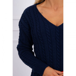 Dámsky sveter s výstrihom 2019-33 tmavomodrý, Univerzálna, Modrá #2