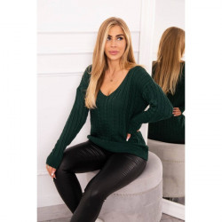Dámsky sveter s výstrihom 2019-33 tmavozelený Univerzálna Zelená #2