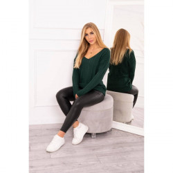Dámsky sveter s výstrihom 2019-33 tmavozelený Univerzálna Zelená #3