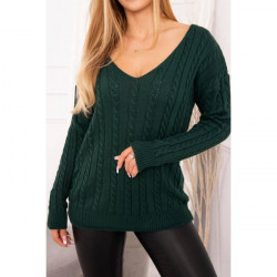 Dámsky sveter s výstrihom 2019-33 tmavozelený Univerzálna Zelená #5