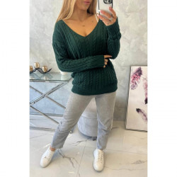 Dámsky sveter s výstrihom 2019-33 tmavozelený Univerzálna Zelená #6