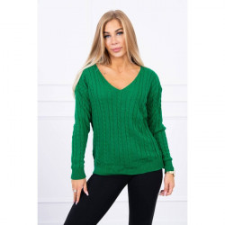 Dámsky sveter s výstrihom 2019-33 zelený Univerzálna Zelená