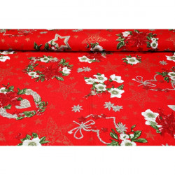 Dekoračná látka bavlna Vianočné ruže červená, šírka 140 cm Červená