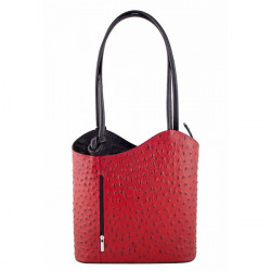 Kožená kabelka na rameno/batoh 1260 tmavočervená Made in Italy Červená