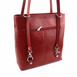 Kožená kabelka na rameno/batoh 432 červená Made in Italy Červená #3