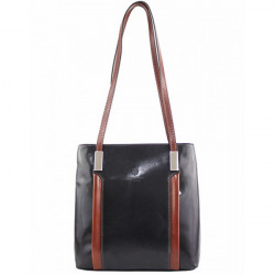Kožená kabelka na rameno/batoh 432 čierna+hnedá Made in Italy Čierna