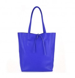 Kožená shopper kabelka 396 azurovo modrá MADE IN ITALY Modrá