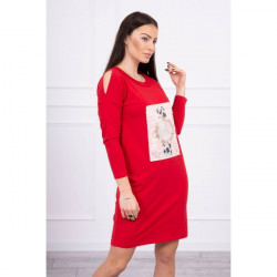 Šaty s grafikou 3D s perličkami červené Univerzálna Pudrová ružová