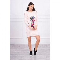 Šaty s grafikou a farebnou stuhou 3D pudrovo ružové Univerzálna Pudrová ružová #1