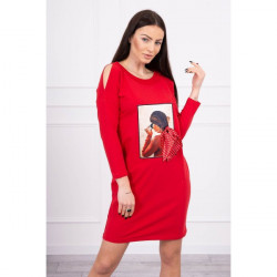 Šaty s grafikou a podkovanou mašlou 3D červené Univerzálna Červená
