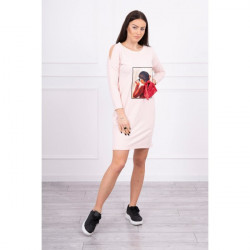 Šaty s grafikou a podkovanou mašlou 3D pudrovo ružové Univerzálna Pudrová ružová #1