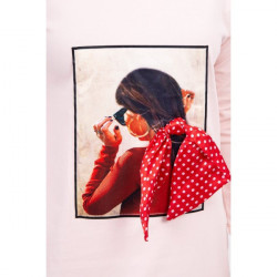 Šaty s grafikou a podkovanou mašlou 3D pudrovo ružové Univerzálna Pudrová ružová #4