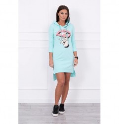 Šaty s predĺženou zadnou stranou a farebnou potlačou v predu MI64632 mätové, Uni, Mäta #1