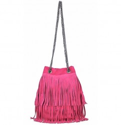 Semišová strapcová kožená kabelka 429 fuchsia, Fuchsia