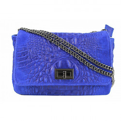 Talianska kožená kabelka potlač krokodýl 439 azurovo modrá, Modrá