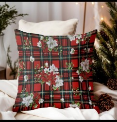 Vianočná bavlnená obliečka na vankúš Vianočné ruže na kockách 40x40 cm Viacfarebná