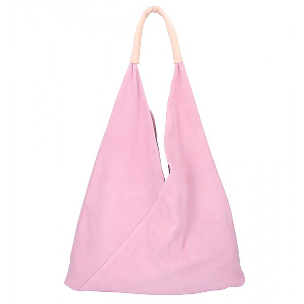 Ružová kožená kabelka na rameno v úprave semiš 184, Ružová
