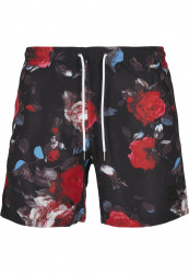 Pánske plavky Urban Classics Pattern Swim Shorts black rose aop
