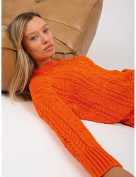 Oranžový dlhší pulóver s vrkôčikovým vzorovaním W7528 #3