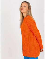 Oranžový dlhší pulóver s vrkôčikovým vzorovaním W7528 #4