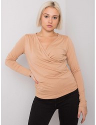 Béžové dámske tričko s riaseným výstrihom Y9896 #3