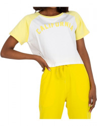 Biele dámske krátke tričko so žltými rukávmi W4433