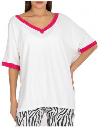 Biele dámske tričko s ružovými lemami W5366