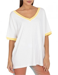 Biele dámske tričko so žltými lemami W5372