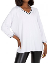 Biele dámske voľné tričko s výstrihom W4800