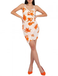 Biele mini šaty s oranžovými kvetmi W5174
